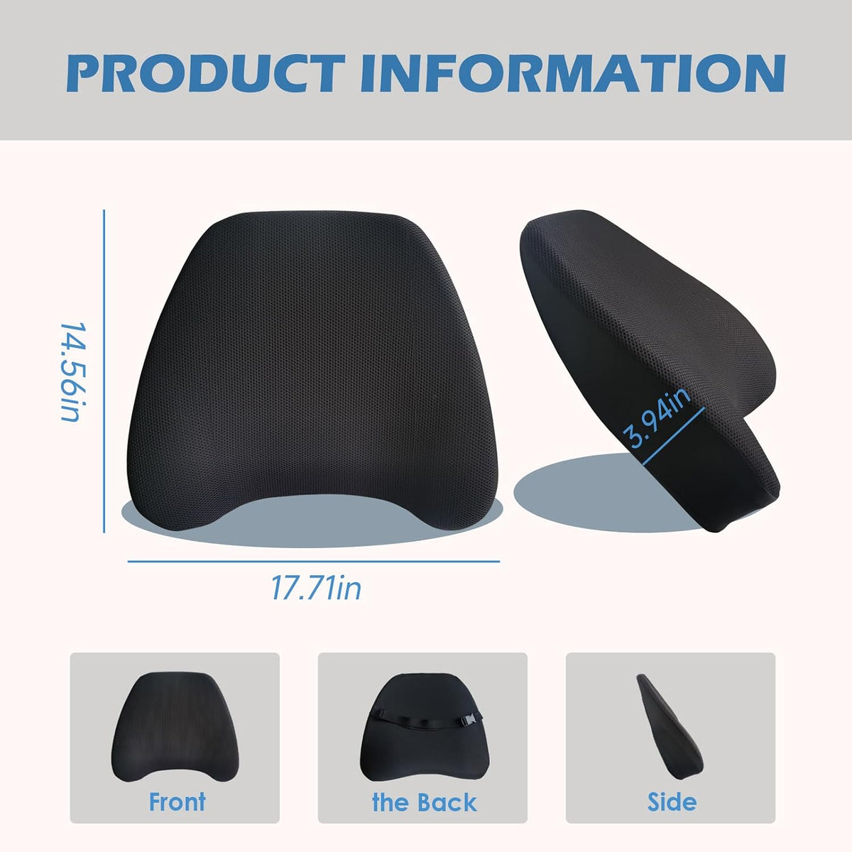 Super Cozy Lumbar Support Pillow for Car/Office Chair, 100% Memory Foam