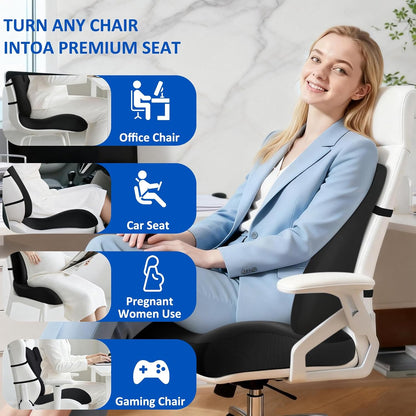 Lumbar Support Pillow for Office Chair,Seat Cushion with Back Support,Office Chair Cushion for Tailbone Pain,Sciatica and Hemorrhoid Relief (Black)