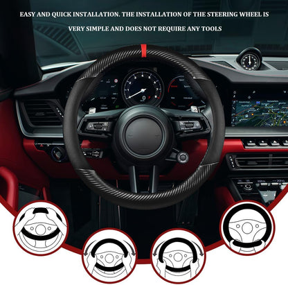 Car Steering Wheel Cover, Steering Wheel Accessories, 15 Inch Microfiber Leather Carbon Fiber Soft Anti-Slip Breathable, Car Accessories Elastic Non-Slip Cover for Most Vehicles