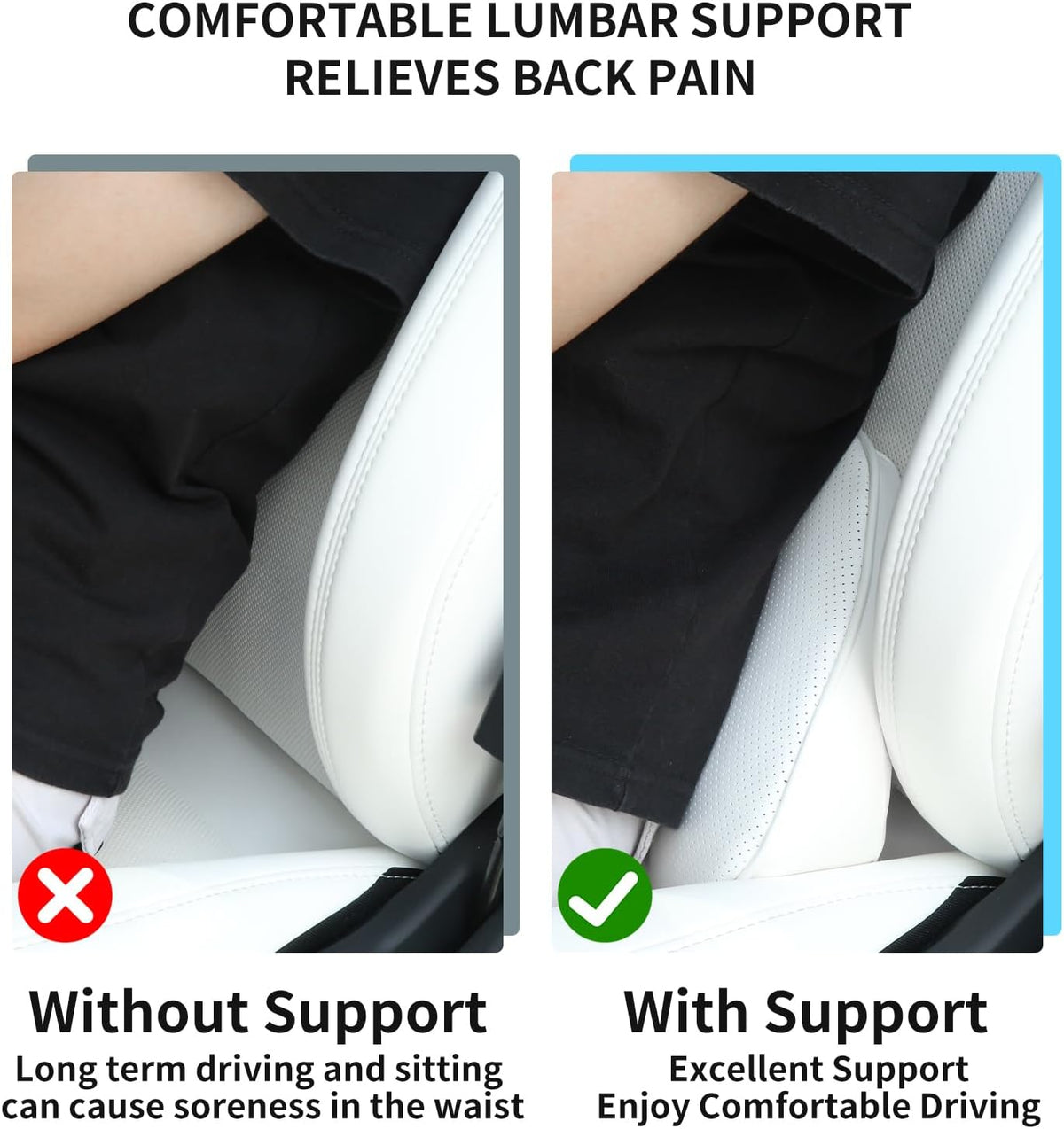 Lumbar Support Pillow for Car Seat, Office Chair, White, 1PC