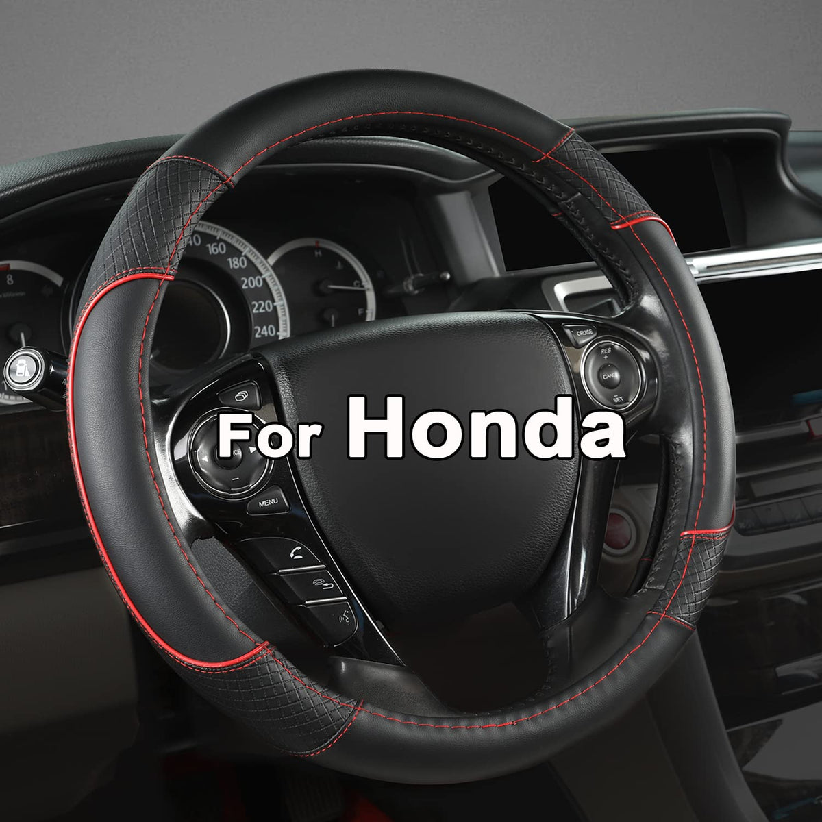 GIANT PANDA Microfiber Leather Steering Wheel Cover for Honda Accord,Civic,CR-V,HR-V,Pilot(Diamond-Pattern-Black-Standard Size)