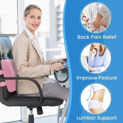 Lumbar Support Pillow for Office Chair, Back Support, Memory Foam, Pink