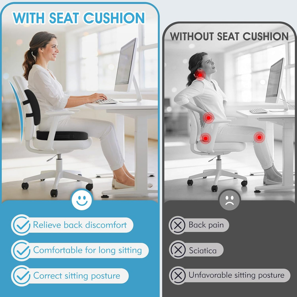 CushZone Seat Cushion and Lumbar Support Pillow for Office Chair, Black