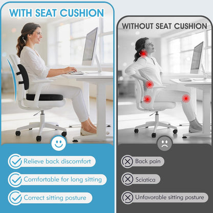 CushZone Seat Cushion and Lumbar Support Pillow for Office Chair, Black