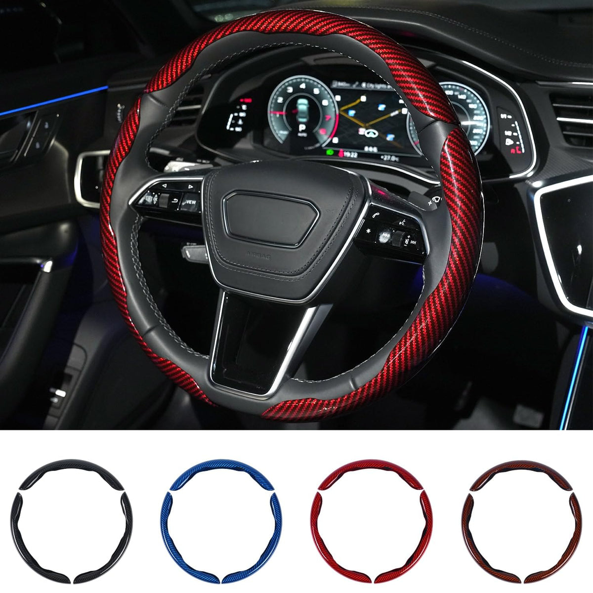 Hiseanllo Carbon Fiber Steering Wheel Cover 3PCS Set – Anti-Slip, Scratch-Resistant, Universal Fit for 14–16 Inch Wheels – Interior Car Accessories for Cars, SUVs, Trucks (Black)