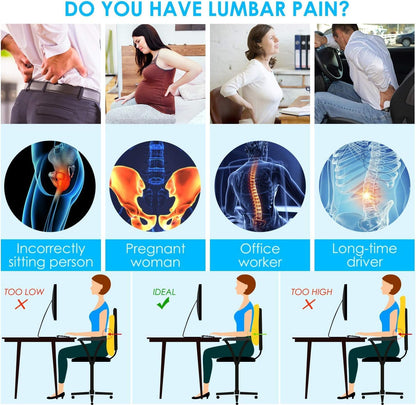 Niceeday Lumbar Support Pillow for Office Chair Car Back Support Pillow, Memory Foam Gaming Chair Desk Chair Back Cushion for Lower Back Pain Relief, Ergonomic Back Rest,Office Home Essentials