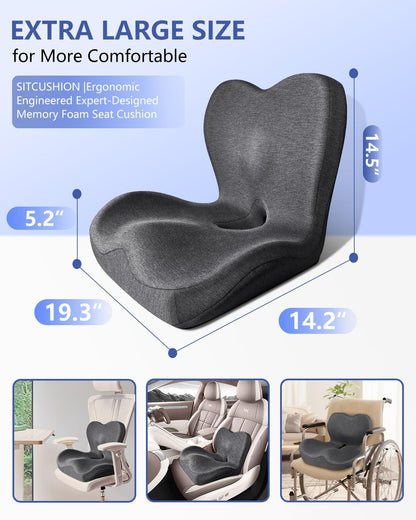 Seat Cushion with Back Support,Lumbar Support Pillow for Office Chair,X Large Memory Foam Chair Cushions for Sciatica Tailbone Pain Relief Coccyx Pad for Wheelchair, Car, Home, Office, Desk
