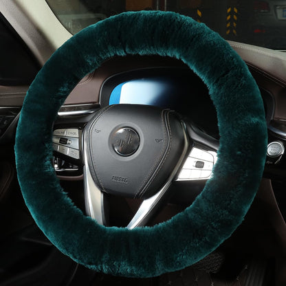 Black Fuzzy Sheepskin Car Steering Wheel Cover for Women | Soft Wool Girly