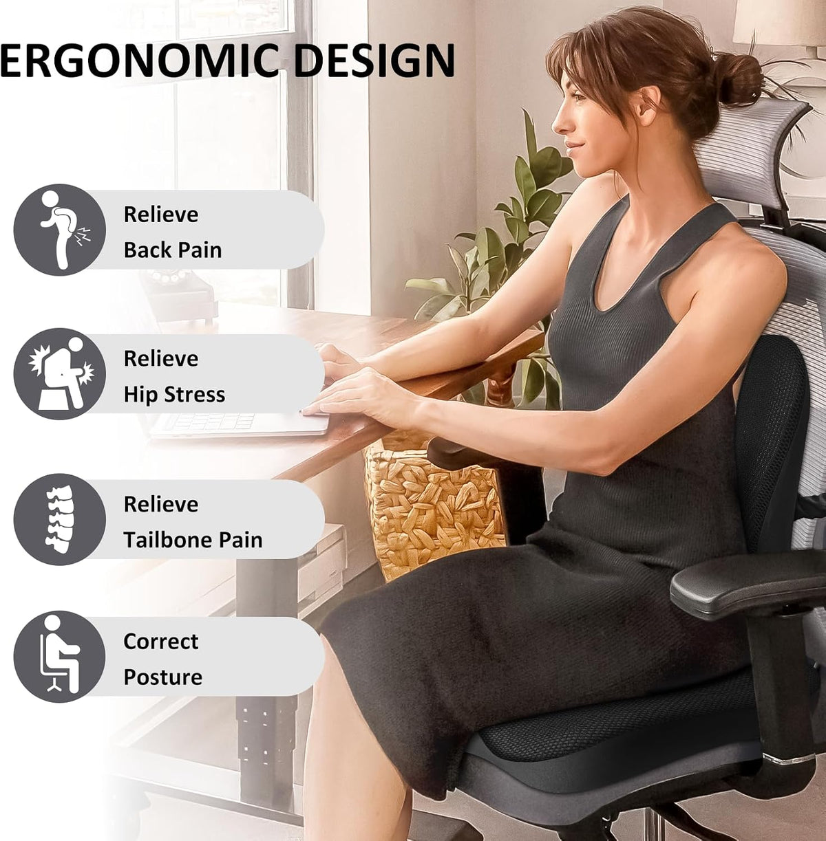 Seat Cushion,Lumbar Support Pillow for Office Chair, Cooling Mesh Office Chair Cushions for Sciatica,Tailbone &Back Pain Relief,Ergonomic Memory Foam Back Support Pillow for Desk,Gaming Car Chair
