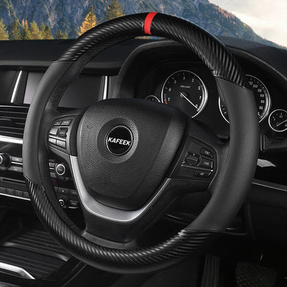 KAFEEK Carbon Fiber Steering Wheel Cover for Men, Car Accessories, Black