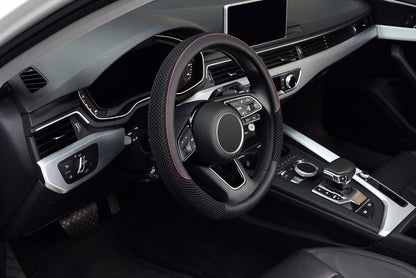 KAFEEK Steering Wheel Cover, Cooling Ice Silk Leather, 15 Inch, Black
