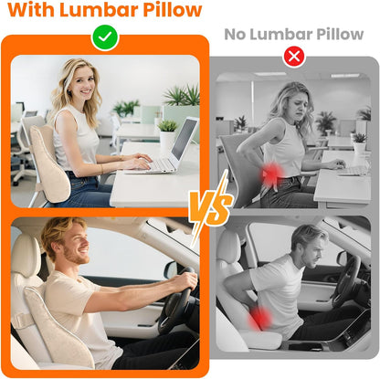 CloudBliss Lumbar Support Pillow, Memory Foam for Office Chair, Khaki