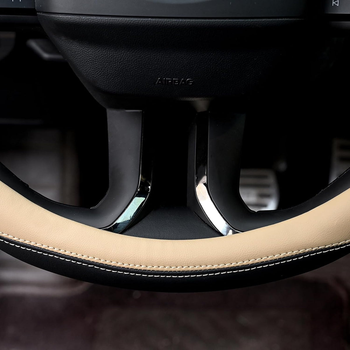 Valleycomfy Microfiber Leather Steering Wheel Cover Universal 15 inch (Beige)
