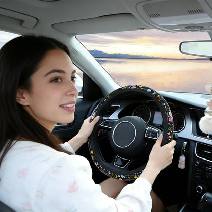 Car Steering Wheel Cover for Women Men,Cute Wildflower