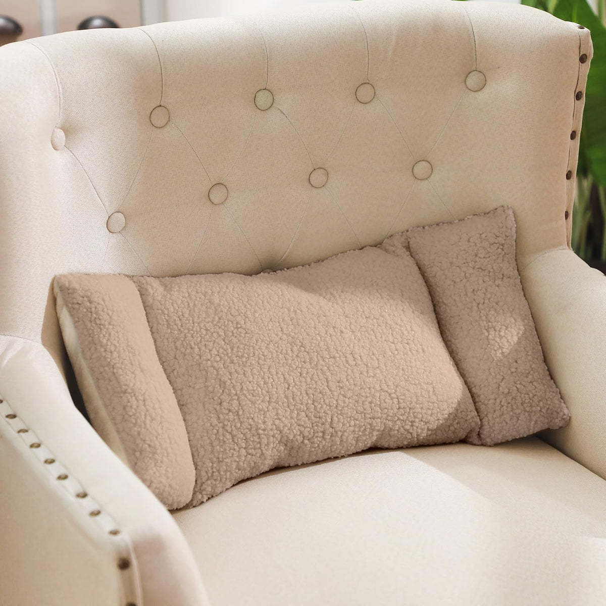 Queekay Fleece Lumbar Support Pillow 3 Section for Office Chair, Gray