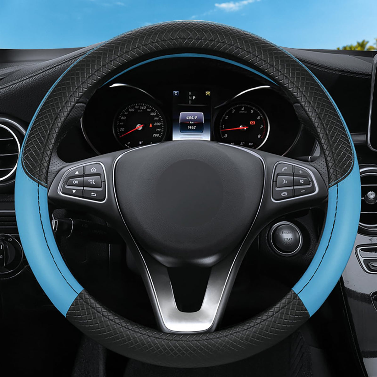 Blue Embroidery Butterfly Car Steering Wheel Cover,14.5-15 Inch Universal Leather Covers Breathable Anti-Slip Odorless Steering Wheels Accessories for Men Women