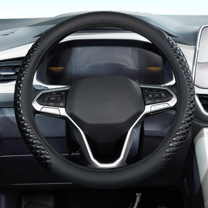 Coverado Car Steering Wheel Cover, Nappa Leather Black & Gray Steering Wheel Covers, Universal 14-15 inch, Anti-Slip, Breathable Steering Wheel Protector for Women Men