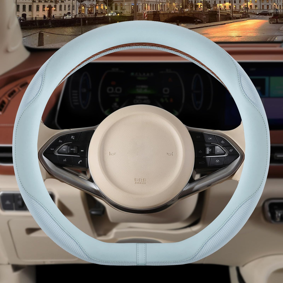 Nappa Leather Ice Silk Fabric Pink Steering Wheel Cover Women