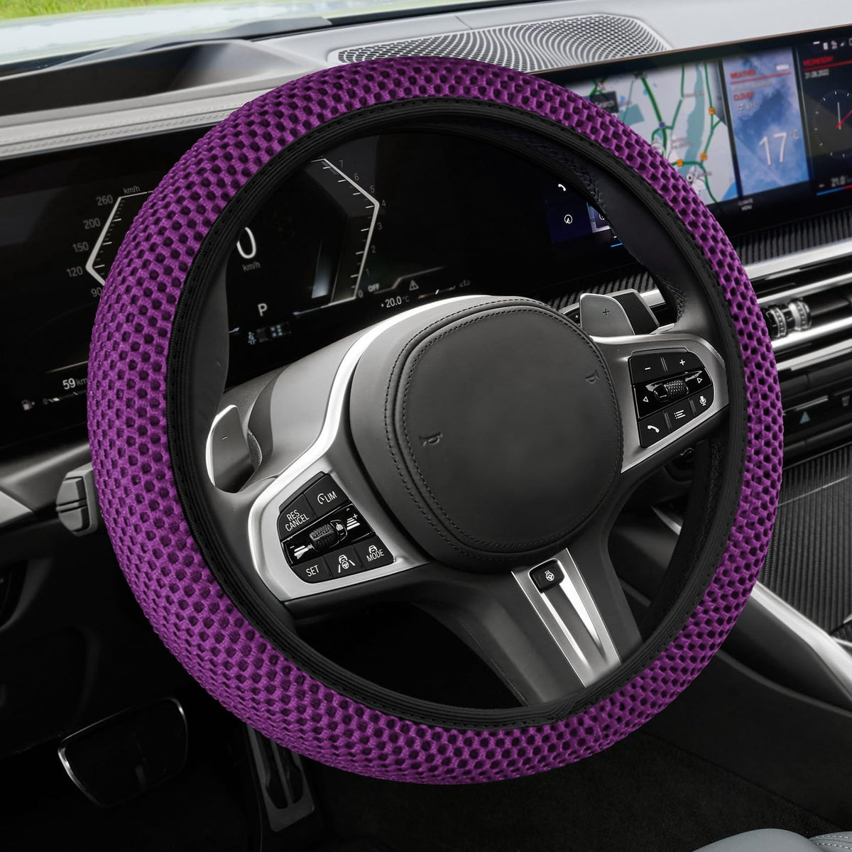 Car Steering Wheel Cover, Steering Wheel Accessories, 15 Inch Microfiber Leather Carbon Fiber Soft Anti-Slip Breathable, Car Accessories Elastic Non-Slip Cover for Most Vehicles
