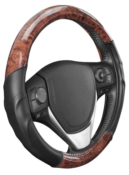 BDK Black Genuine Leather Steering Wheel Cover Large 15.5 to 16 inch