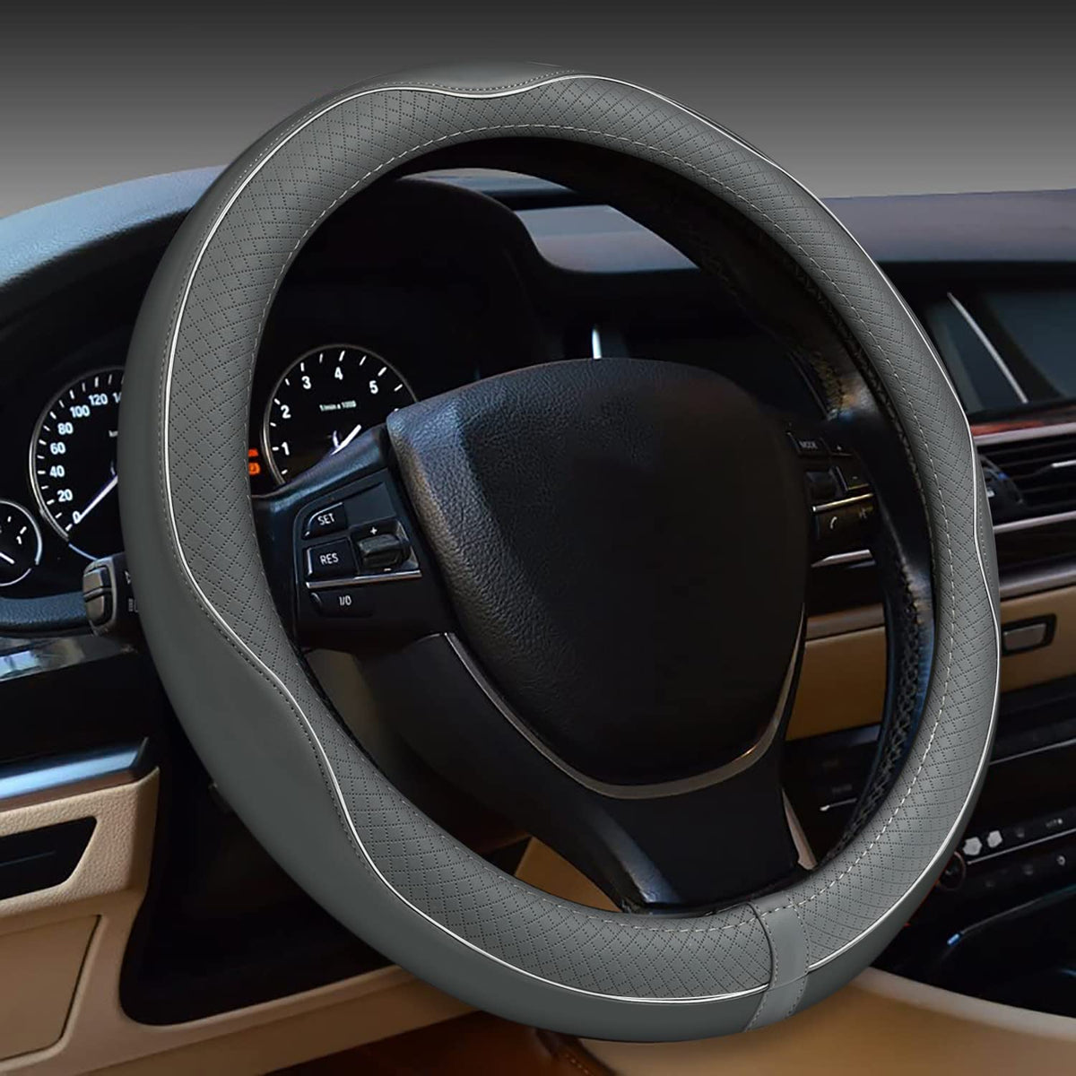 Car Steering Wheel Cover, Anti-Slip, Safety, Soft, Breathable, Heavy Duty, Thick, Full Surround, Sports Style (Black with Red line)
