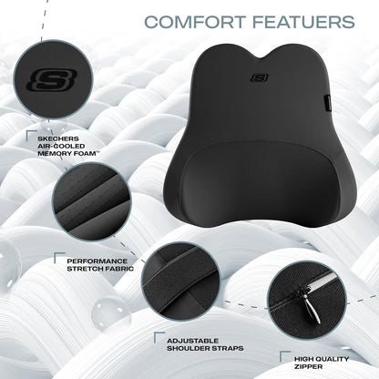 Skechers Air-Cooled & Memory Foam Lumbar Pillow,Lumbar Support Pillow for Office,Chair Lower Back Pain Relief Lumbar Pillow,Ergonomic Design Back Support Pillow for Office Chair,Car,Home,Travel,Black