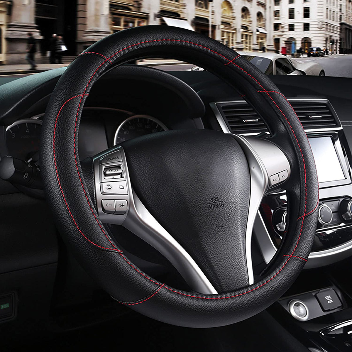 Leather Car Steering Wheel Cover, Universal Fit for Most Cars, Beige