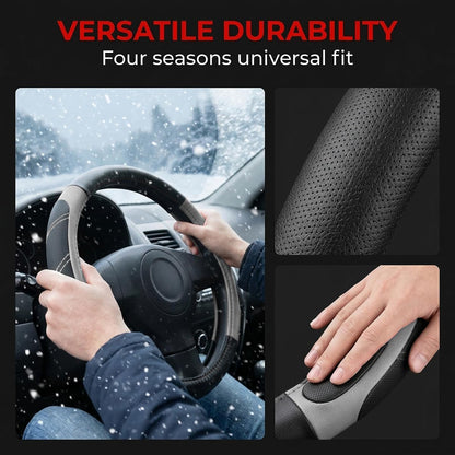 14.5-15 Inch Leather Steering Wheel Cover, Non Slip, Black/Gray