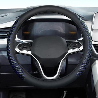 Coverado Car Steering Wheel Cover, Nappa Leather Black & Gray Steering Wheel Covers, Universal 14-15 inch, Anti-Slip, Breathable Steering Wheel Protector for Women Men