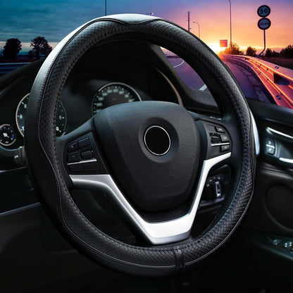 Valleycomfy Steering Wheel Covers Universal 15 inch - Genuine Leather