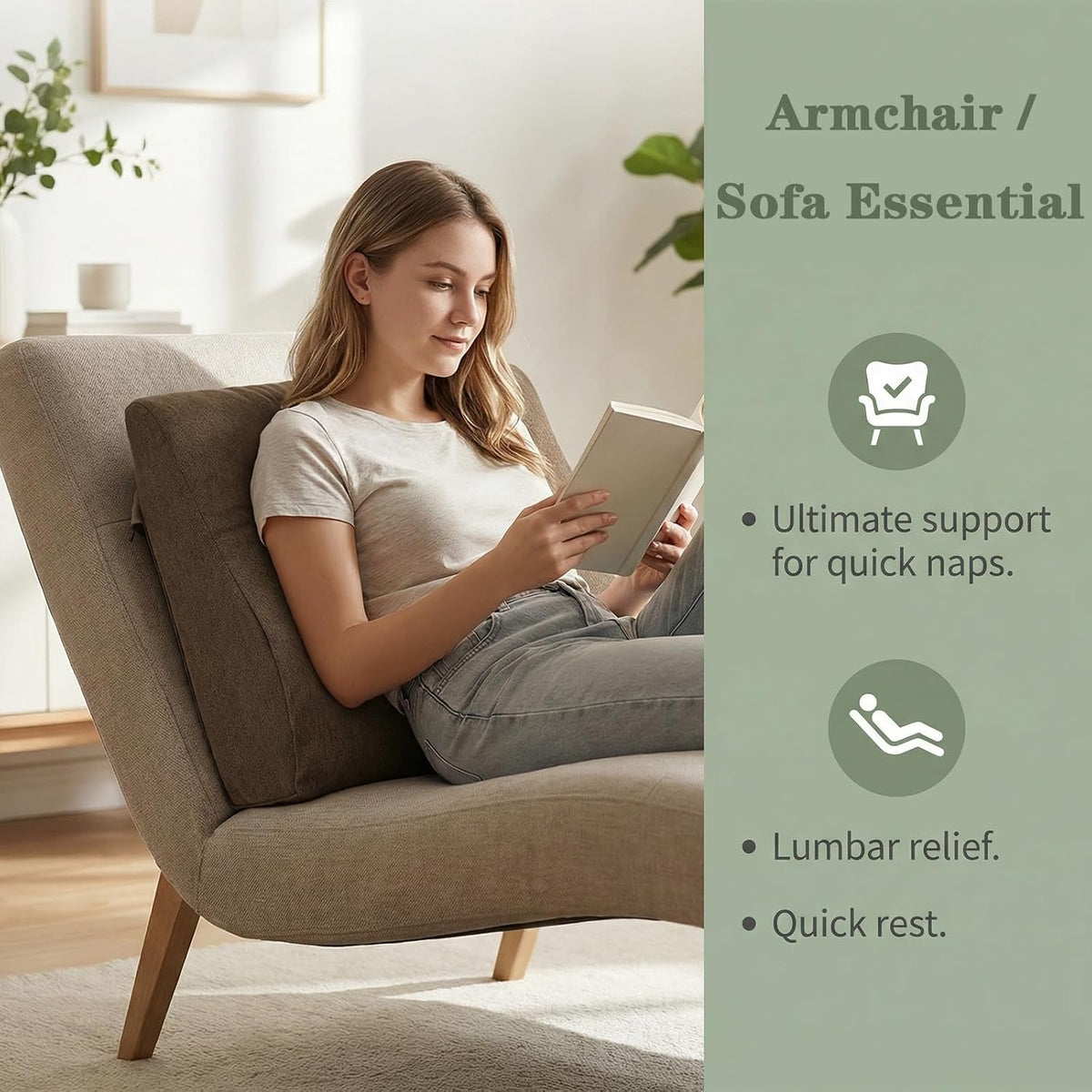 baibu Patented Dual-Layer Memory Foam Lumbar Pillow for Recliner, Brown