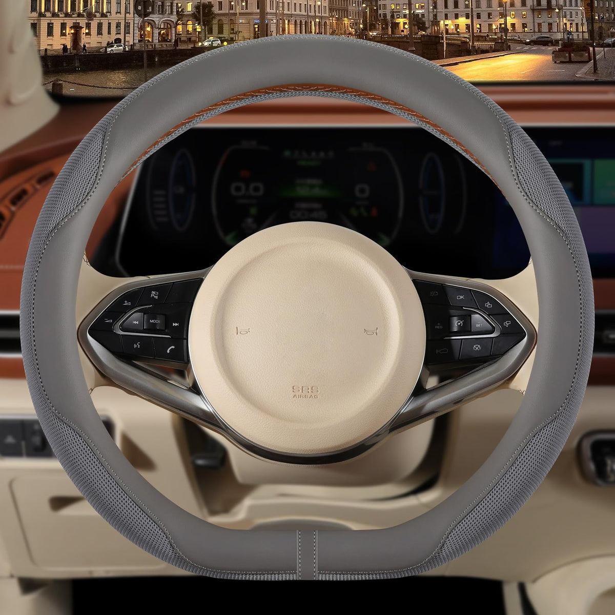 Nappa Leather Ice Silk Fabric Pink Steering Wheel Cover Women