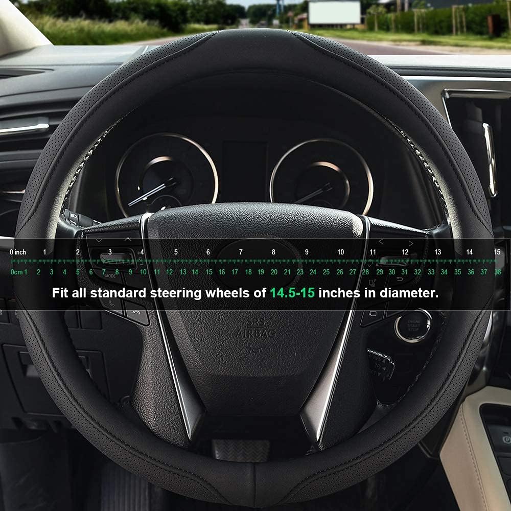 Car Steering Wheel Cover,14.5-15 Inch Black Universal Microfiber Leather Covers Breathable Anti-Slip Odorless Steering Wheels Accessories for Men Women