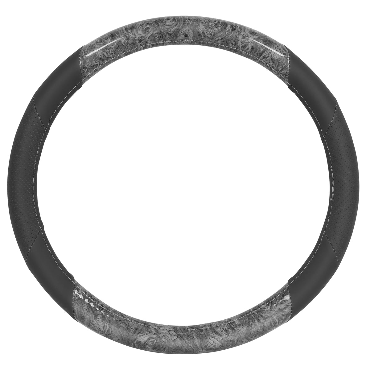 BDK Black Genuine Leather Steering Wheel Cover Large 15.5 to 16 inch