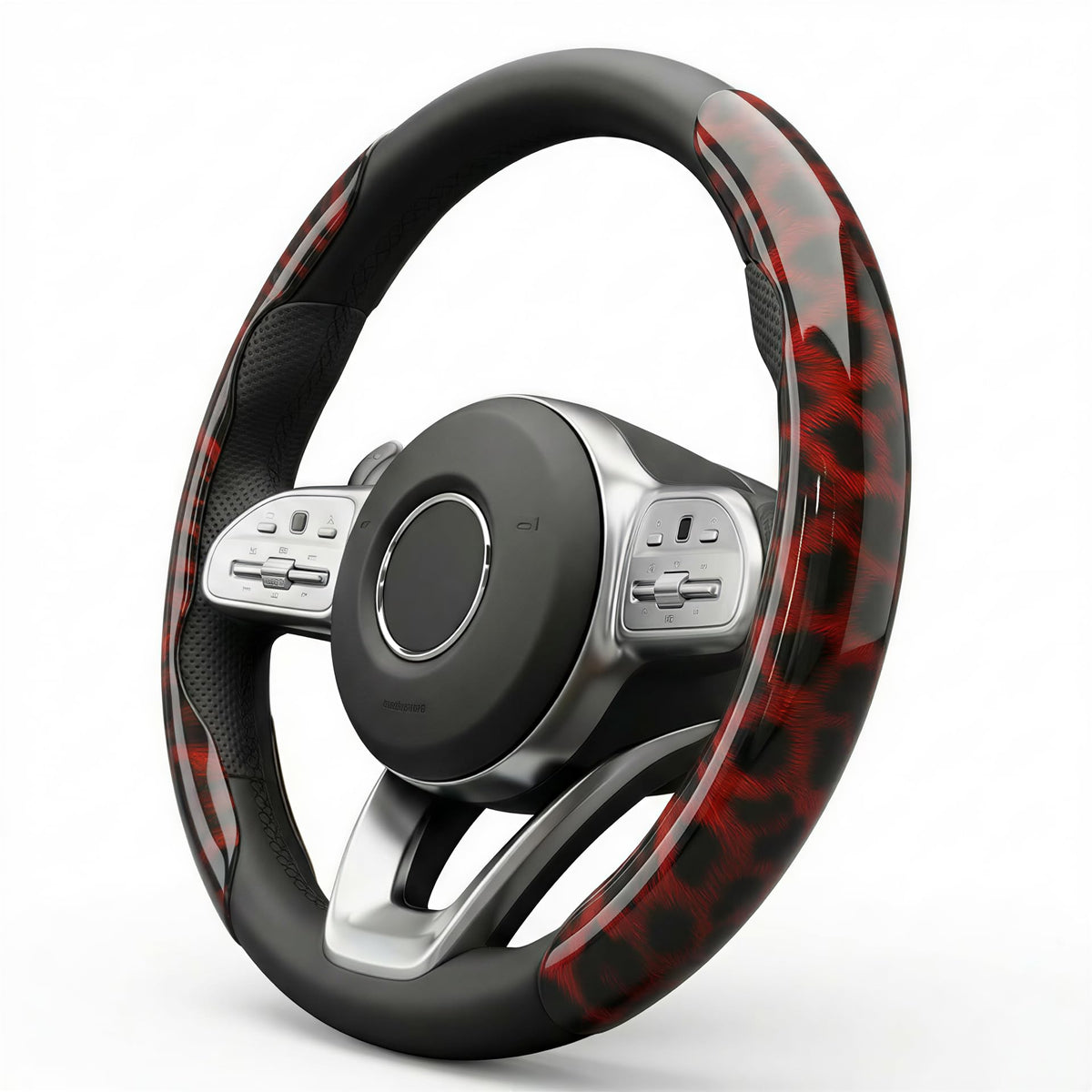 Leopard Print Steering Wheel Cover for Women, 2-Piece Snap-On