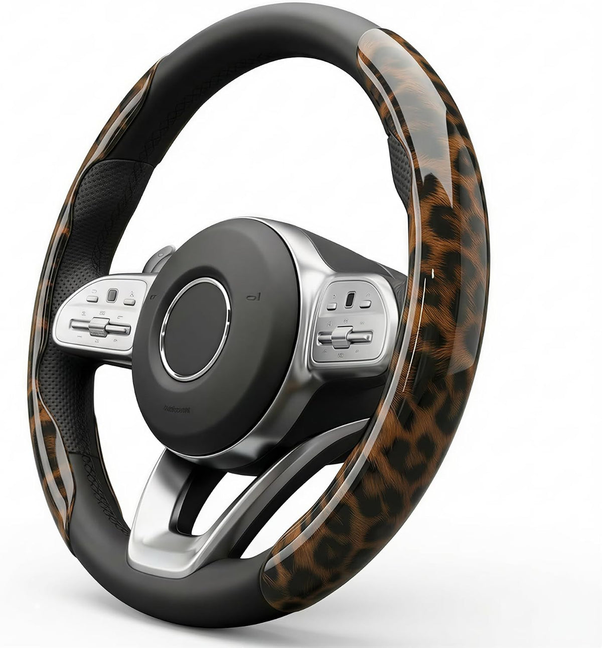Leopard Print Steering Wheel Cover for Women, 2-Piece Snap-On