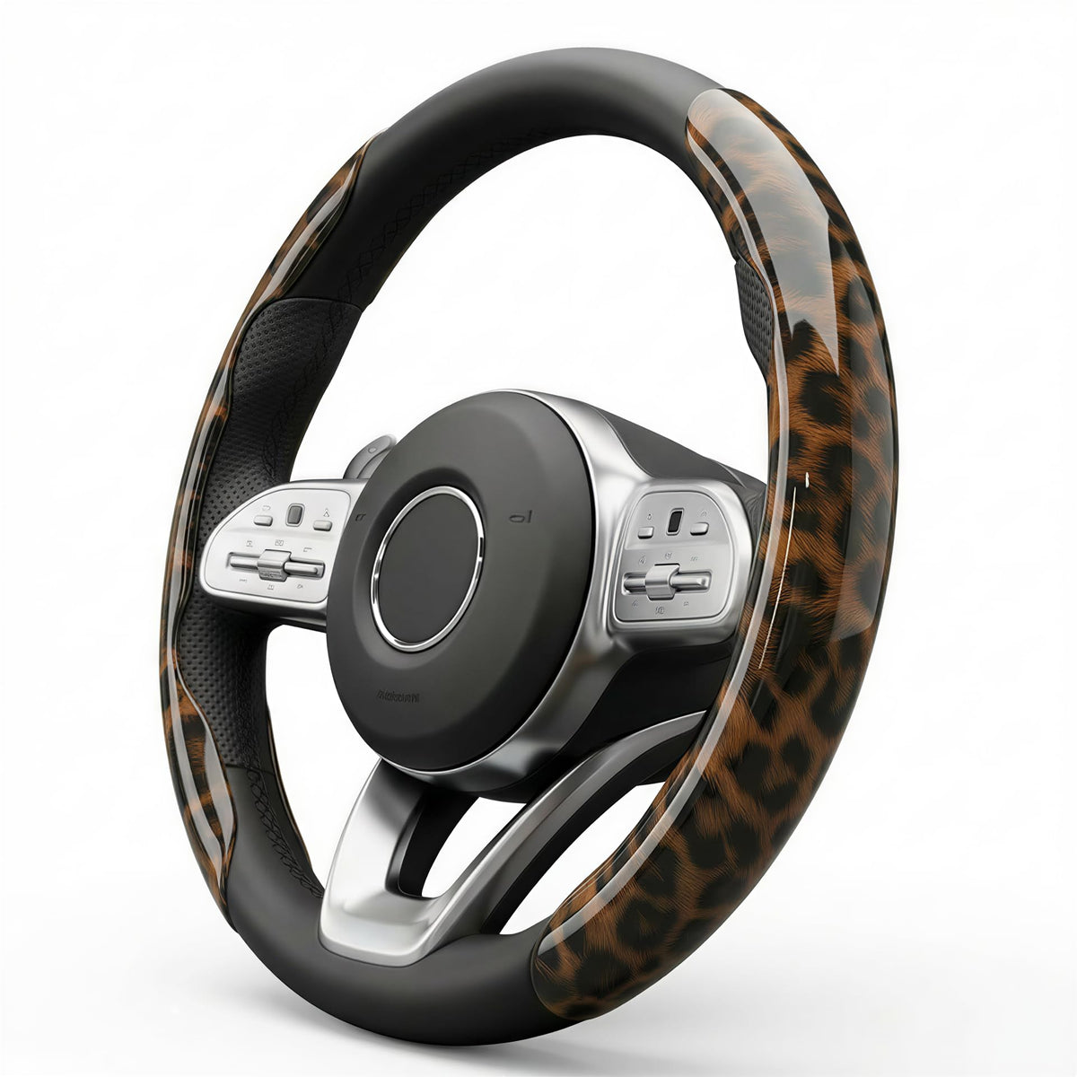 Leopard Print Steering Wheel Cover for Women, 2-Piece Snap-On