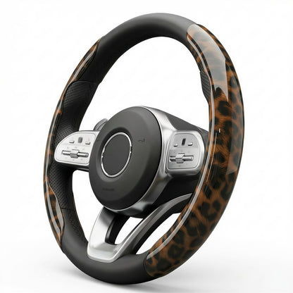 Leopard Print Steering Wheel Cover for Women, 2-Piece Snap-On