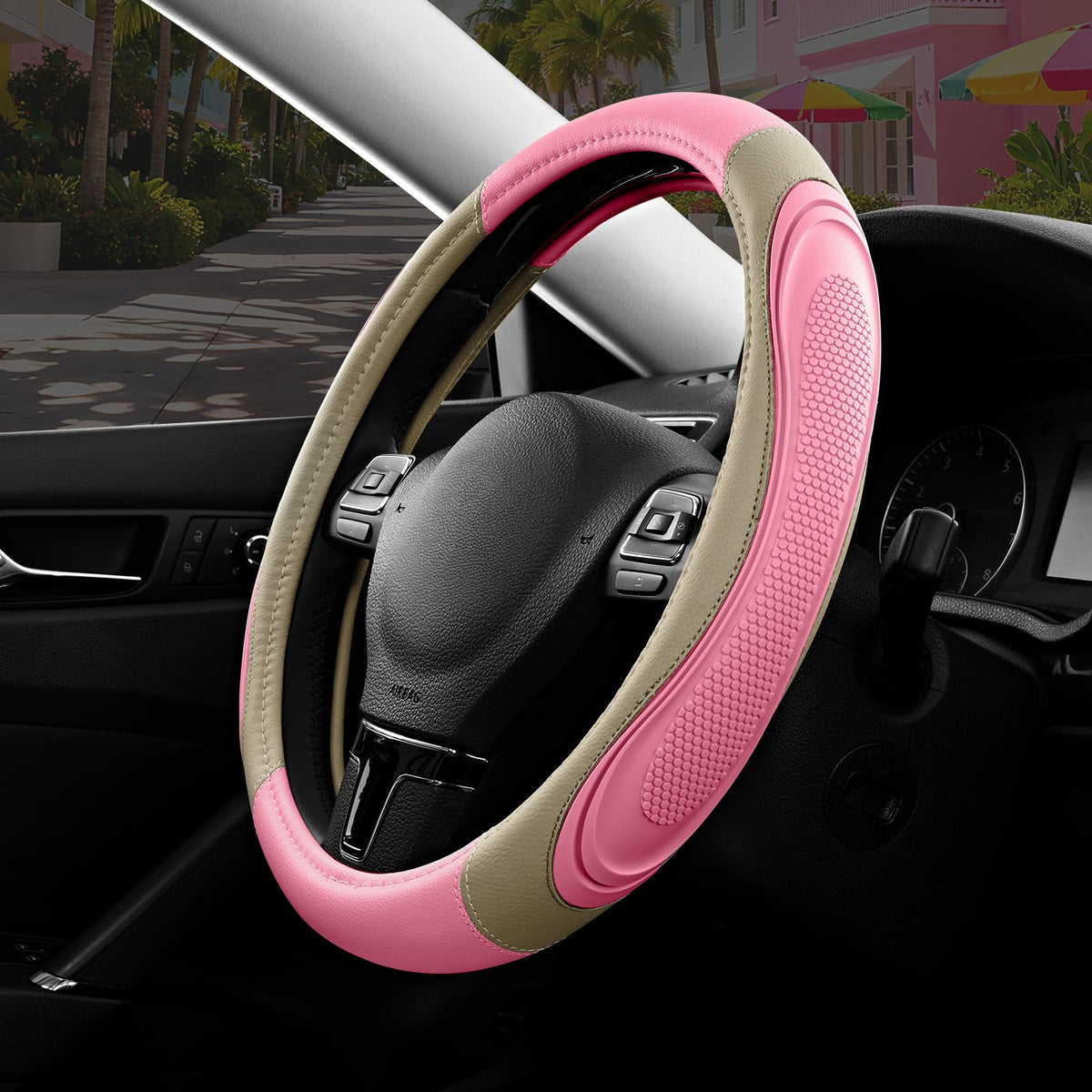Road Comforts Car Steering Wheel Cover - Microfiber Leather Steering Wheel Wrap Sports 14.5-15 Inch Steering Wheel Cover Non-Slip for Men Women Grey Color