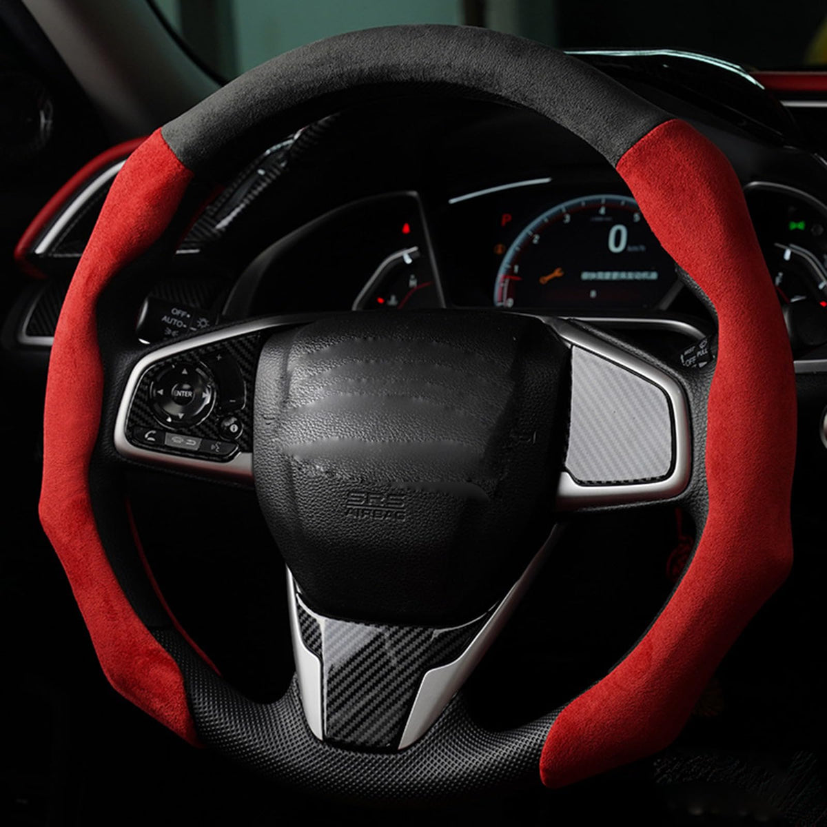 Quick Install Sporty Perforated Nappa Leather Steering Wheel Cover with Red Circular Stripe Trim Universal fit Any 14½ to 15 inches Car Pickup SUV 14.5 to 15 inches SW