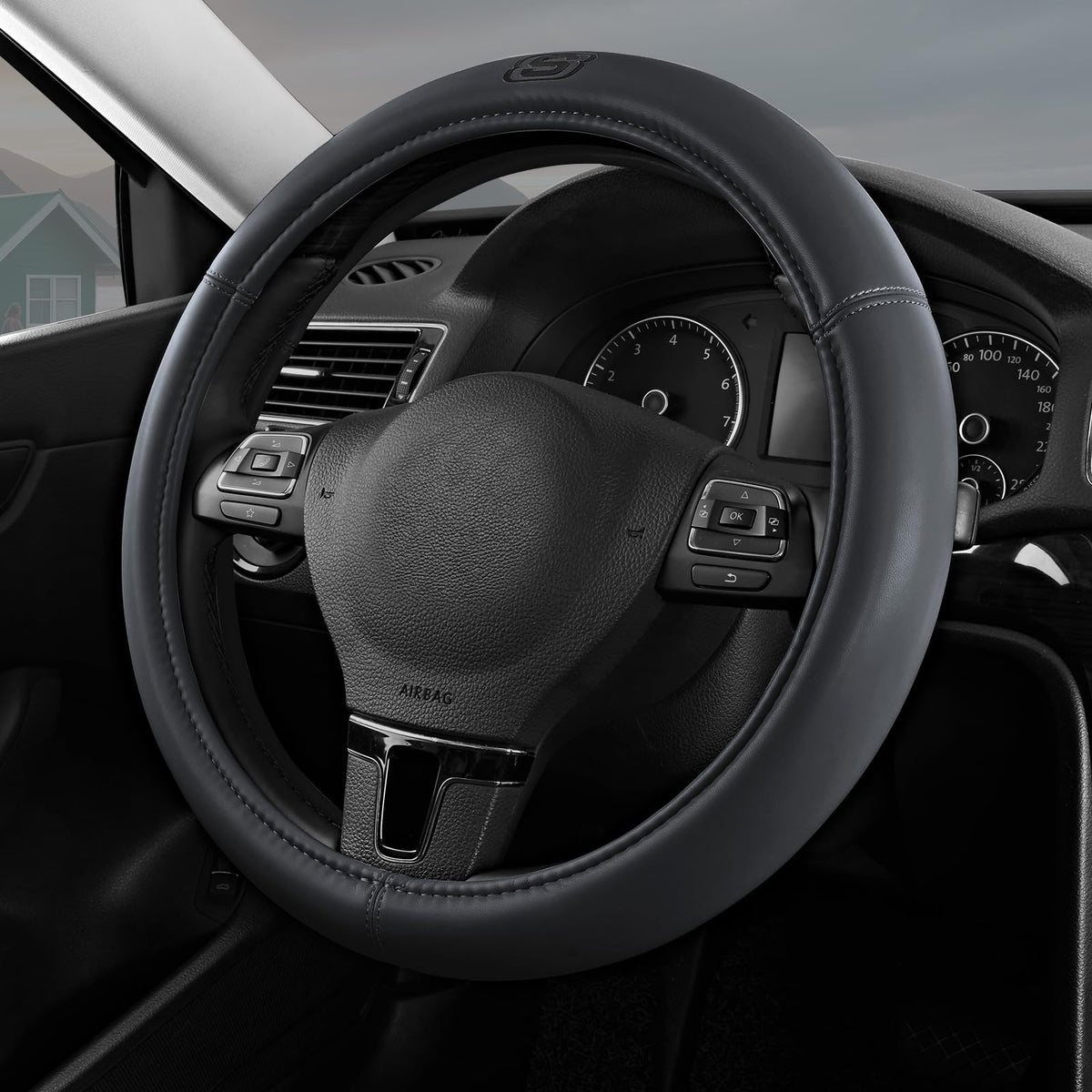Skechers Memory Foam Steering Wheel Cover,Grade Protein Leather Steering Wheel Cover,Universal Anti-Slip Fit 14" 1/2-15" Car Wheel Cover for Men Women Fit Suvs,Vans,Sedans,Car,Trucks,Black
