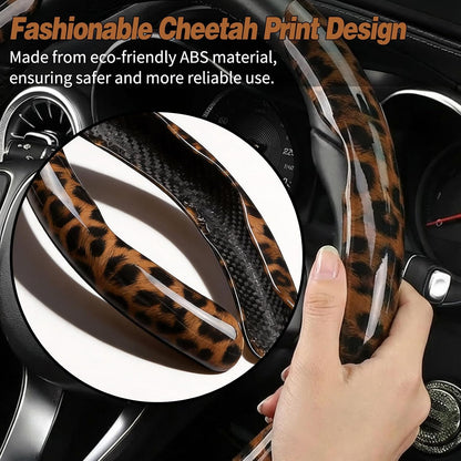 Leopard Print Steering Wheel Cover for Women, 2-Piece Snap-On