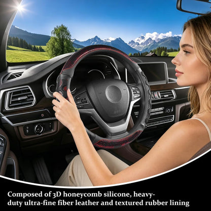 Car Steering Wheel Cover, 3D Honeycomb Anti-Slip Breathable, Red