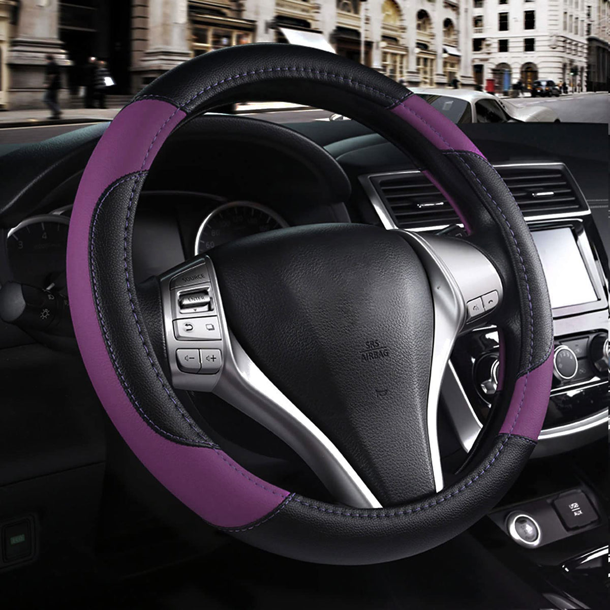 Leather Car Steering Wheel Cover, Universal Fit for Most Cars, Beige