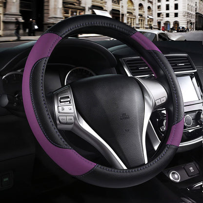 Leather Car Steering Wheel Cover, Universal Fit for Most Cars, Beige