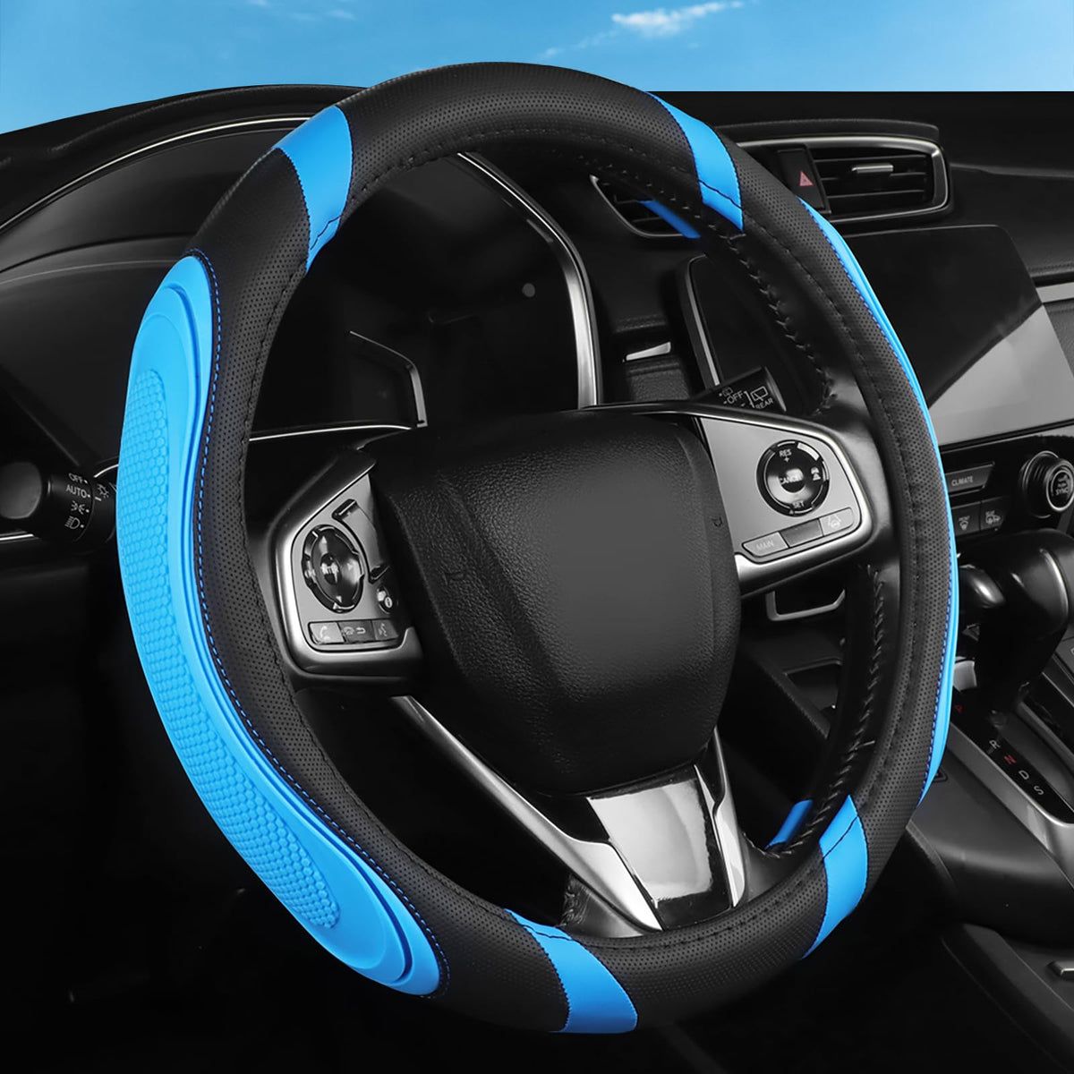 Blue Embroidery Butterfly Car Steering Wheel Cover,14.5-15 Inch Universal Leather Covers Breathable Anti-Slip Odorless Steering Wheels Accessories for Men Women