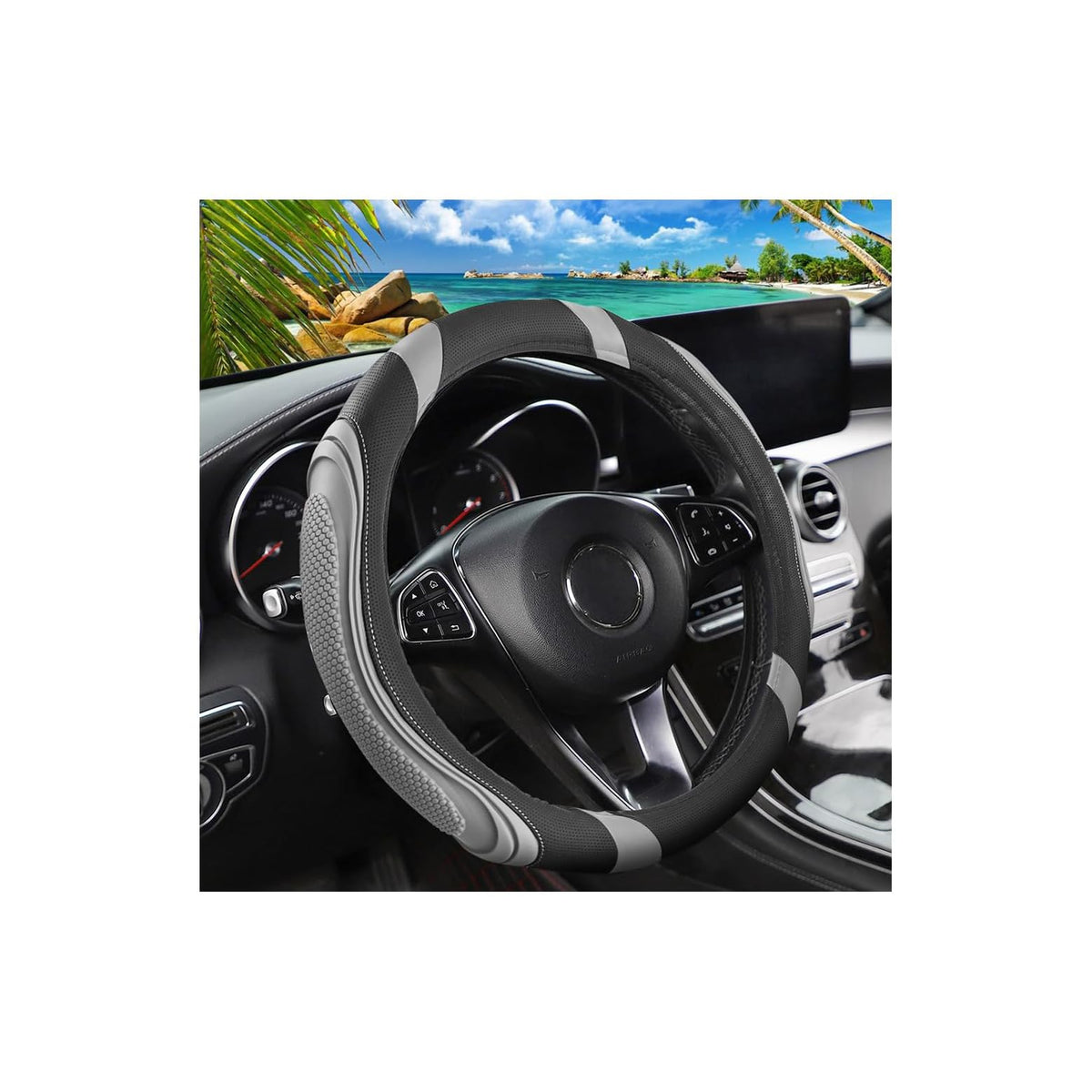 Osilly 15 Inch Artificial Leather Steering Wheel Cover, Red