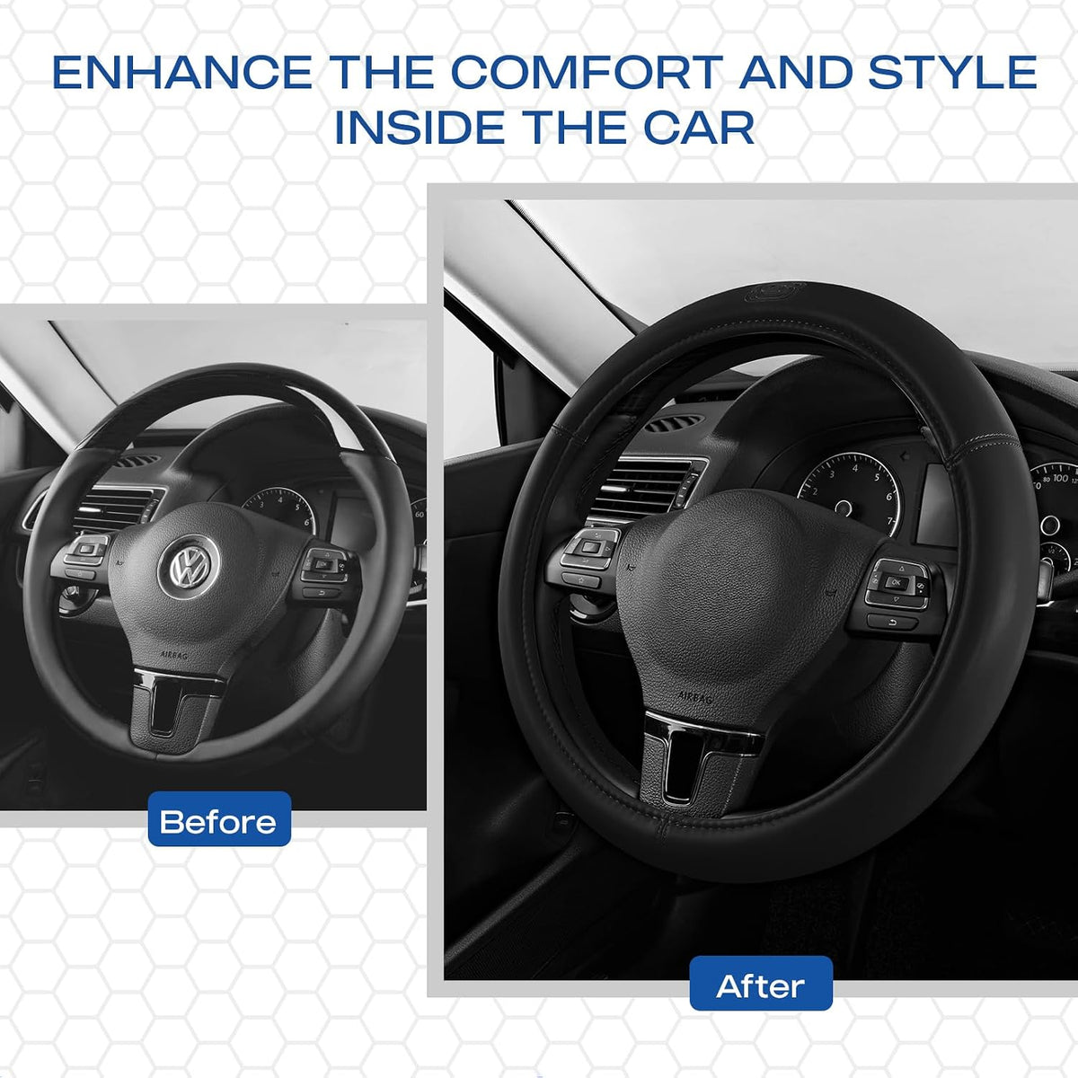 Skechers Memory Foam Steering Wheel Cover,Grade Protein Leather Steering Wheel Cover,Universal Anti-Slip Fit 14" 1/2-15" Car Wheel Cover for Men Women Fit Suvs,Vans,Sedans,Car,Trucks,Black