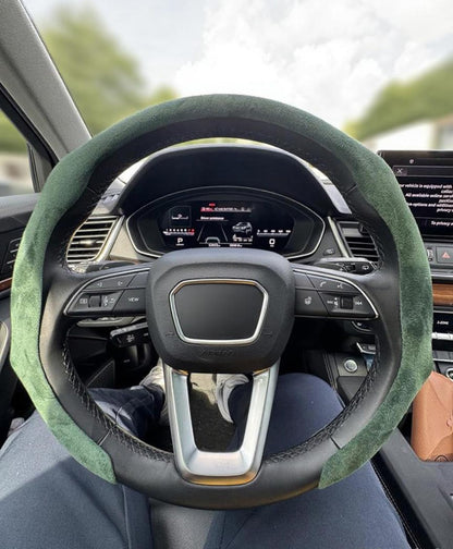Quick Install Sporty Perforated Nappa Leather Steering Wheel Cover with Red Circular Stripe Trim Universal fit Any 14½ to 15 inches Car Pickup SUV 14.5 to 15 inches SW
