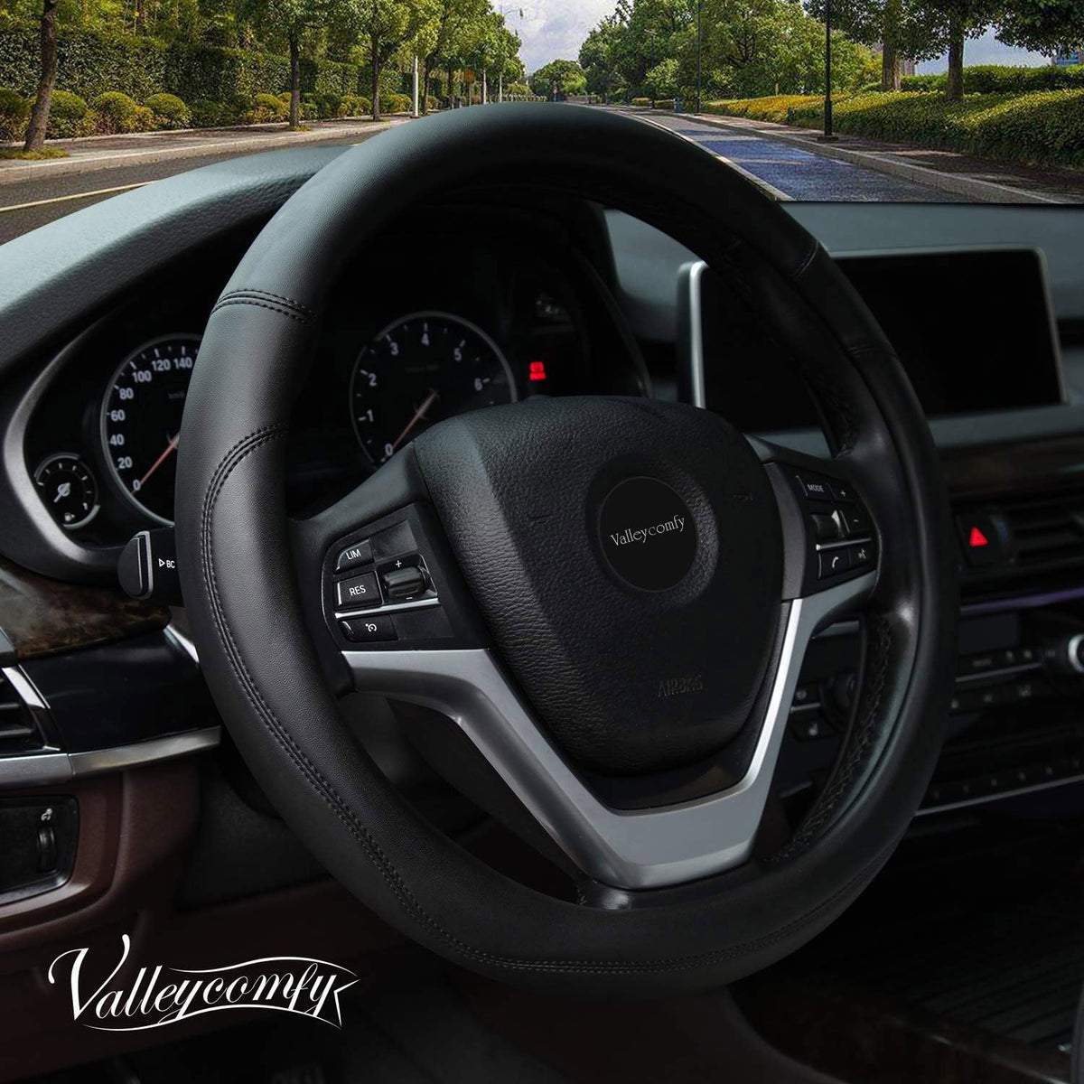Valleycomfy Microfiber Leather Steering Wheel Covers Universal 15 inch (Gray)